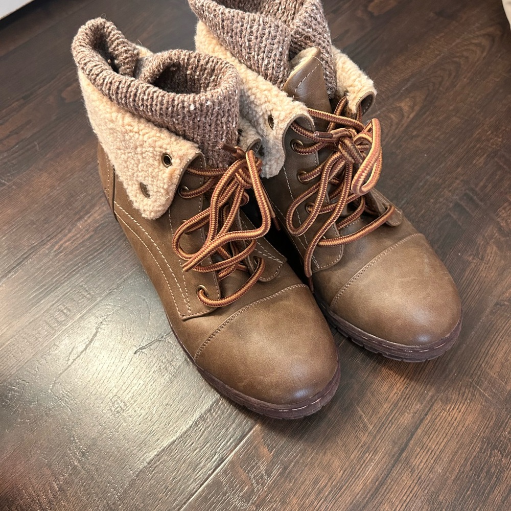 Brown Lace-Up Ankle Boots